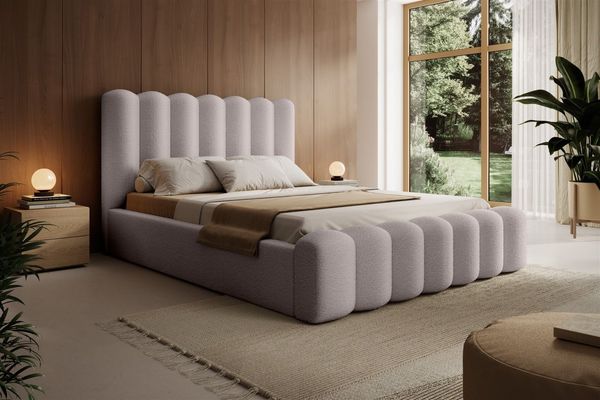 Polsterbett Doppelbett MACON 140x200cm in Stoff Euphoria Beige