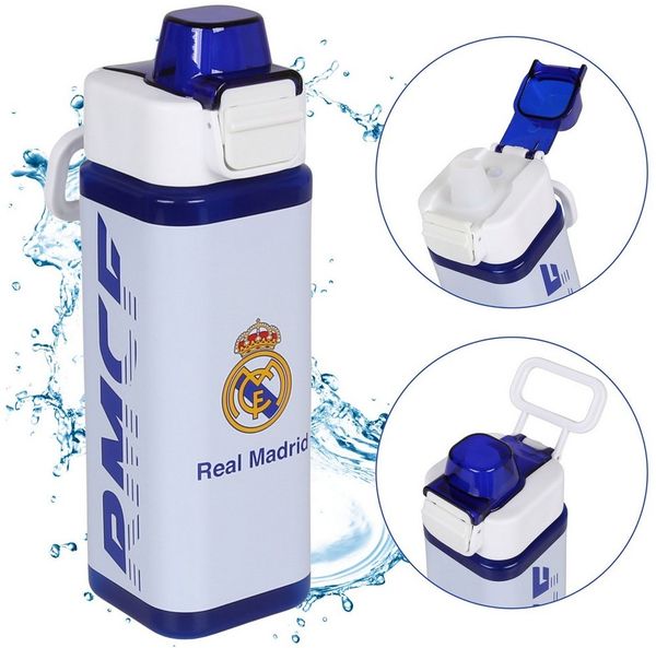Real Madrid Trinkflasche Real Madrid Blau-weiße Flasche mit Mundstück und Griff,Jungen 500ml