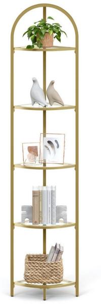 Vasagle Eckregal mit 5 Etagen, Ablagen aus Hartglas, rostfrei, goldfarben, 158 x 28 x 28 cm LGT810A01