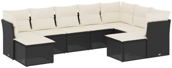 vidaXL 9-tlg. Garten-Sofagarnitur mit Kissen Schwarz Poly Rattan 3250405