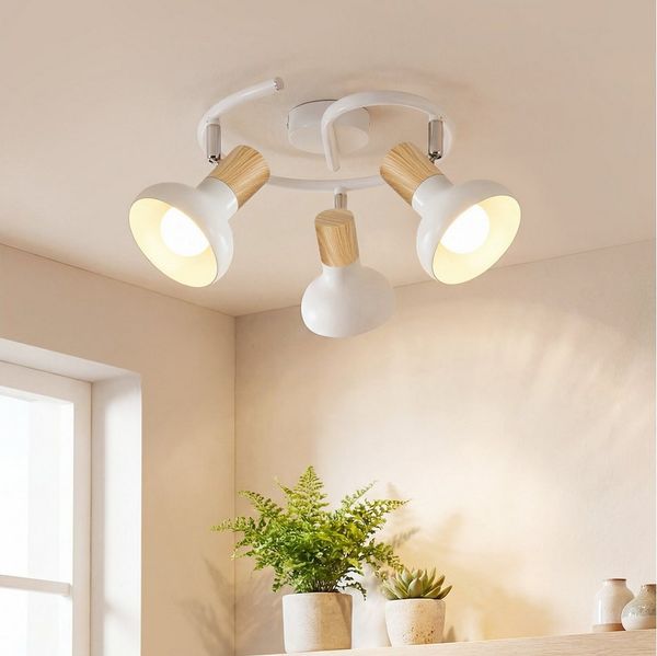 ZMH Deckenstrahler E14 Flammig Eisen Lampenschirm Deckenlampe Flur & Schlafzimmer, ohne Leuchtmittel, Weiß Schwenkbar 350° Modern Wohnzimmerlampe