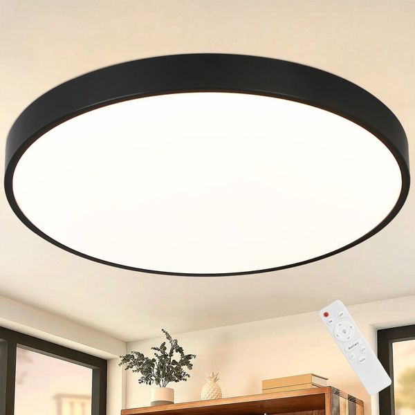 ZMH LED Deckenleuchte Dimmbar Deckenlampe mit Fernbedienung - 36W Badlampe Schwarz IP44 Wasserdicht Flach 37cm Rund Küchenlampe Warmweiß/Neutralweiß/Kaltweiß für Wohnzimmer Schlafzimmer Flur Bad