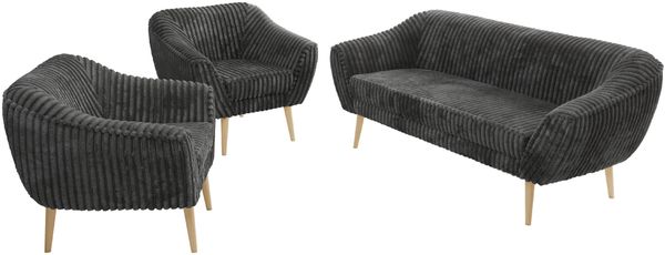 Wohnzimmerset PIRS 1-1-3, Skandinavisches 3-Sitzer Sofa mit Sesseln, Sofa mit Wellenfederung, Buche Füße, Skandinavisches Möbelset - Grau Cord Bild 8