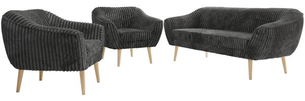 Wohnzimmerset PIRS 1-1-3, Skandinavisches 3-Sitzer Sofa mit Sesseln, Sofa mit Wellenfederung, Buche Füße, Skandinavisches Möbelset - Grau Cord Bild 6