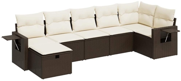 vidaXL 7-tlg. Garten-Sofagarnitur mit Kissen Braun Poly Rattan 3325509