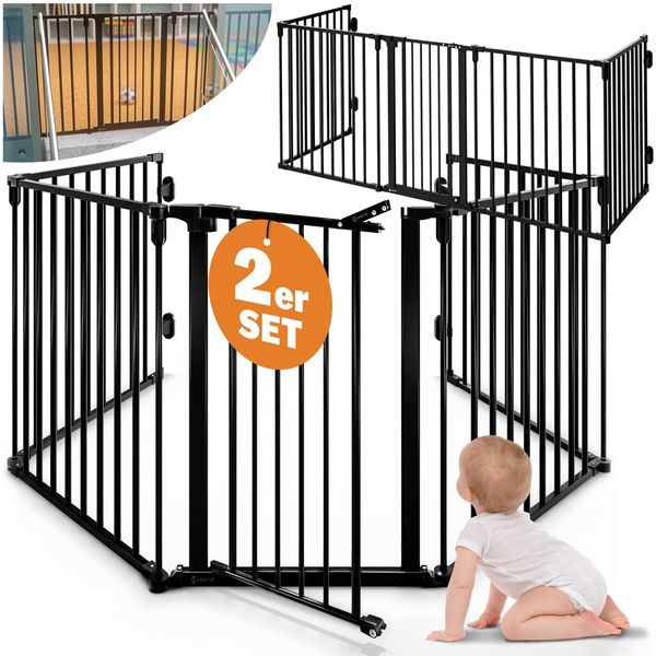 CASARIA® 2x Kaminschutzgitter Baby Laufstall mit Sicherheitstür