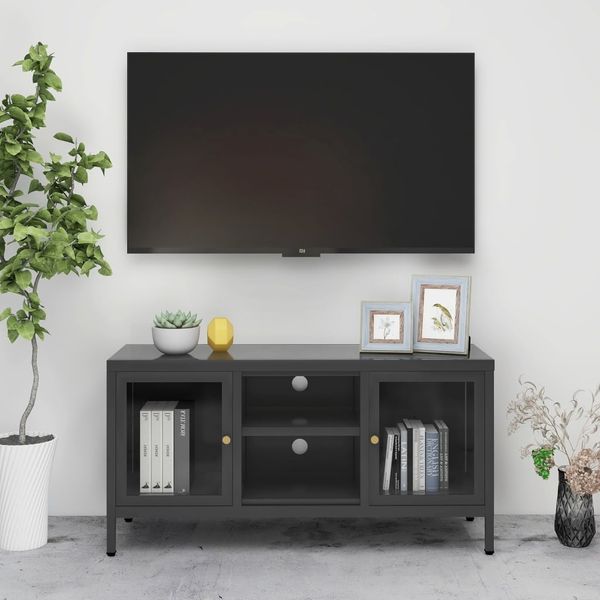 vidaXL TV-Schrank Anthrazit 105x35x52 cm Stahl und Glas 336060