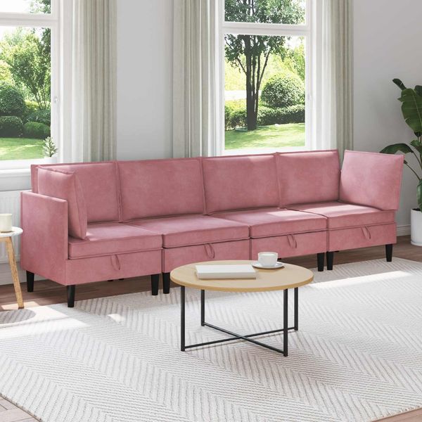 vidaXL Wohnzimmergarnitur mit Kissen mit Speicher 4 pcs Rosa Samt 3413744