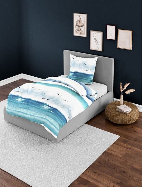 Bettwäsche Bierbaum Seersucker 3333-02 Möwen Meer Maritim blau 135x200