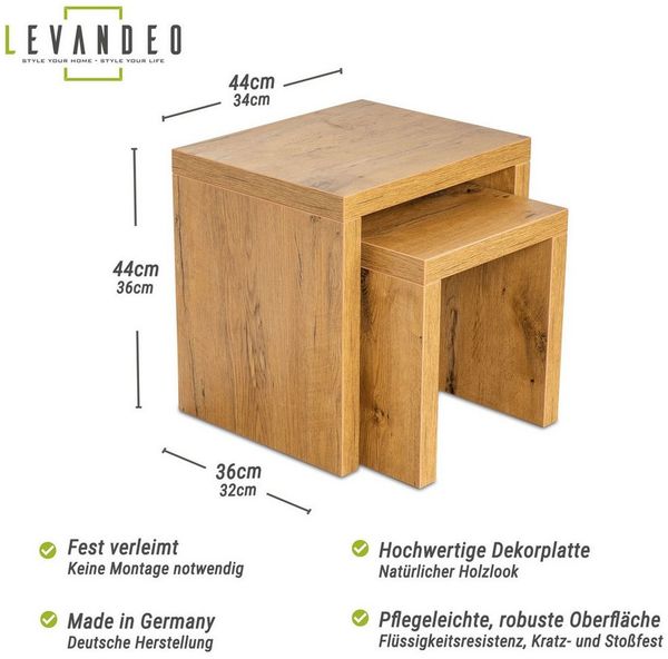 Levandeo® Couchtisch, 2 Satztisch Wildeiche Eiche Deutsche Herstellung Couchtisch fest