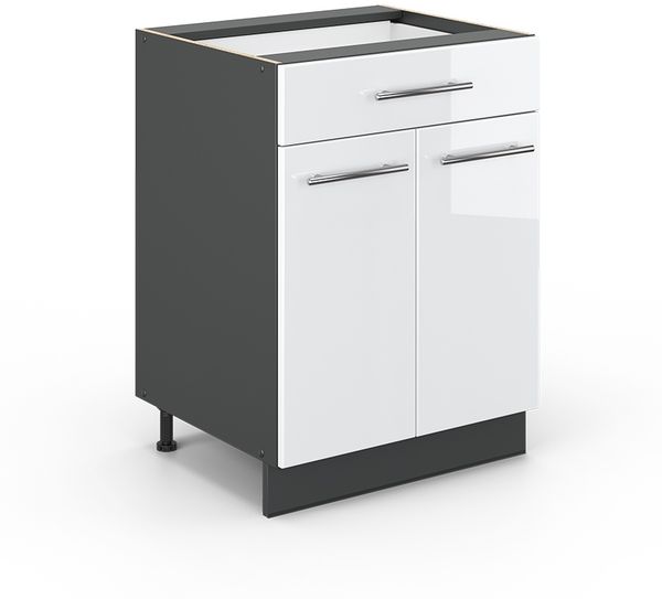 Küchenunterschrank Fame-Line Weiß Hochglanz 60 cm mit Schublade, ohne Arbeitsplatte Vicco