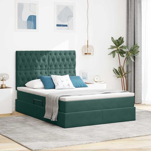 vidaXL Aufbewahrungsbett mit Matratze Dunkelgrün 140 x 200 cm Samt 3372096