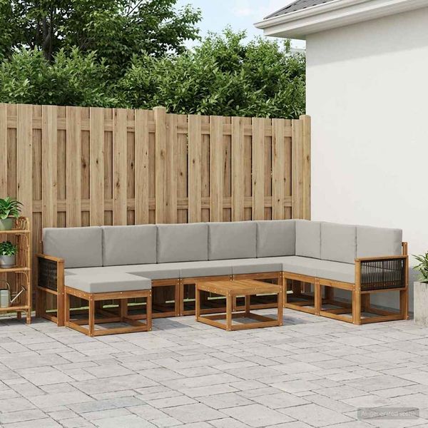 vidaXL Outdoor-Sofagarnitur mit Kissen 9 pcs Natürlich und Hellgrau 3385472