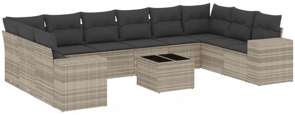 vidaXL 11-tlg. Garten-Sofagarnitur mit Kissen Hellgrau Poly Rattan 3223081 Bild 2