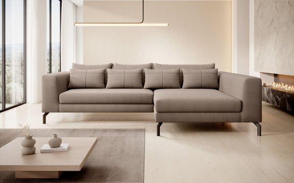 Home affaire Ecksofa Cross, mit softem Sitz, L-Form, wendbare Zierkissen, Breite 284 cm, Couch mit vielen Kissen, stylische Kreuznaht, elegante Metallfüße