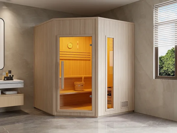 Vente-unique - KOTKA Sauna Holz, Platte Beige - B 180 cm x H 210 cm x L 180 cm