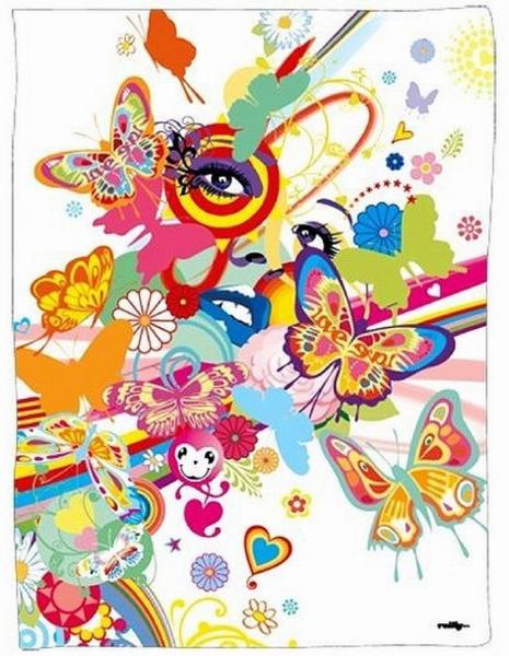 Reilly - Fleece Decke, Fleecedecke, Kuscheldecke, Weiß, Rainbow Face 150x200cm