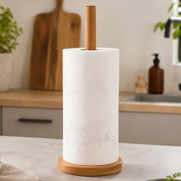 Koopman Küchenrollenhalter Bambus 32 cm Holzständer Rund, (Stück, 1-St, Packung), Rollenhalter, Bambus, Küchenrollenständer, Küchenrolle