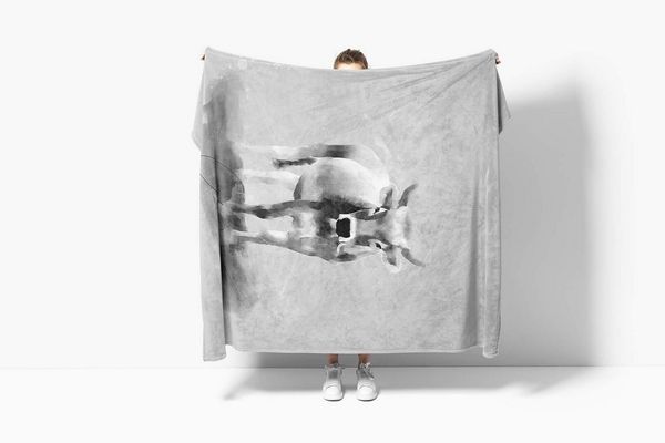 Sinus Art Handtücher Handtuch Strandhandtuch Saunatuch Kuscheldecke Grau Kuh Motiv, Baumwolle-Polyester-Mix (1-St), Handtuch