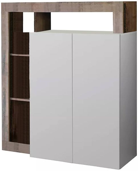 Dmora Kommode Smeraldo, Wohnzimmerbuffet, Wohnzimmer-Sideboard, Moderne Küchen-Speisekammer, Made in Italy, 108x42 h127 cm, Glänzendes Weiß und Akazie
