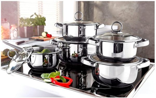 KING Topf-Set New Silver Line, Edelstahl (Set, 10-tlg, je 1 Kochtopf mit Deckel 16/18/20/24 cm, 1 Stieltopf 16 cm), Induktion