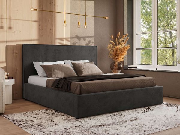 CORIVO CLASSIC Polsterbett mit Bettkasten & Stauraum, Doppelbett, inkl. Lattenrost, Metall-Hebeautomat mit Gasdruckfedern, mit Pocket Matratze - Dunkelgrau Velvet - VIRE LUX