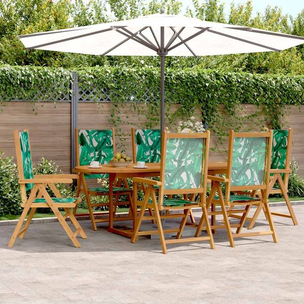 vidaXL 7-tlg. Garten-Essgruppe Stoff und Massivholz Blattmuster 3281728