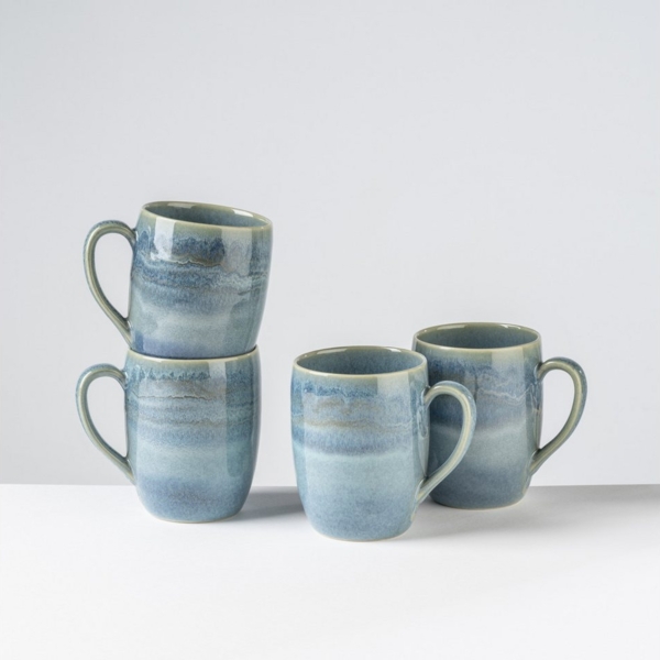 Gipfelstück Becher Tiefer See, 4-tlg, Steinzeug, Scandi-Style, Reaktivglasur, jedes Stück ein Unikat, 4-teilig