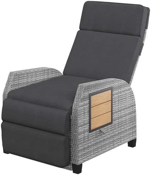STEELSØN 'Caelum' Polyrattan Sessel mit Liegefunktion, grau-meliert/Akazie, verstellbare Rückenlehne, inkl. Polster, Ausklapptisch, wetterfest Bild 12