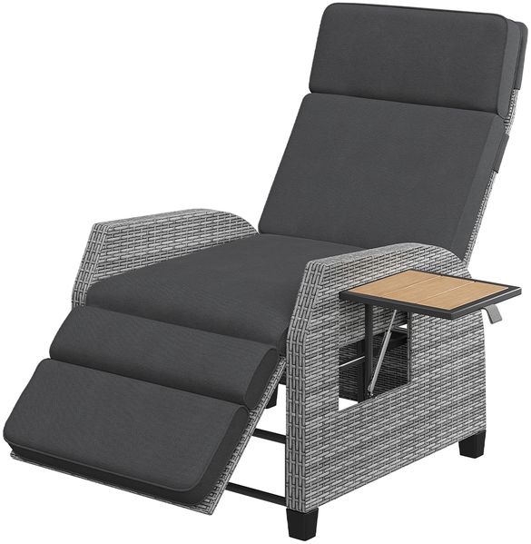 STEELSØN 'Caelum' Polyrattan Sessel mit Liegefunktion, grau-meliert/Akazie, verstellbare Rückenlehne, inkl. Polster, Ausklapptisch, wetterfest Bild 11