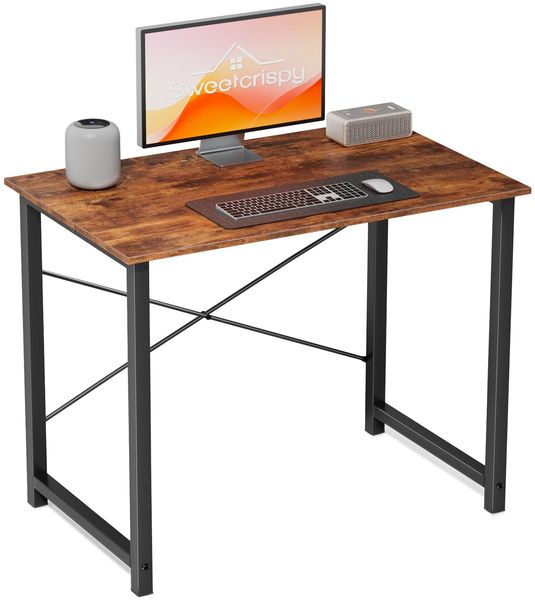 Sweetcrispy Schreibtisch, Kleiner Tisch 80 x 50 x 75.4 cm (31in), Computertisch Metallgestell, Bürotisch für Arbeitszimmer, Schlafzimmer, Wohnzimmer, Study Table Desk, Braun