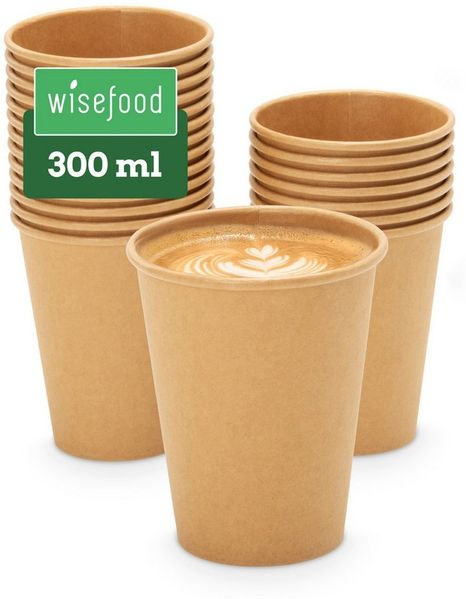 wisefood Einwegbecher Bio-Pappbecher, 300, 50-tlg, Papier