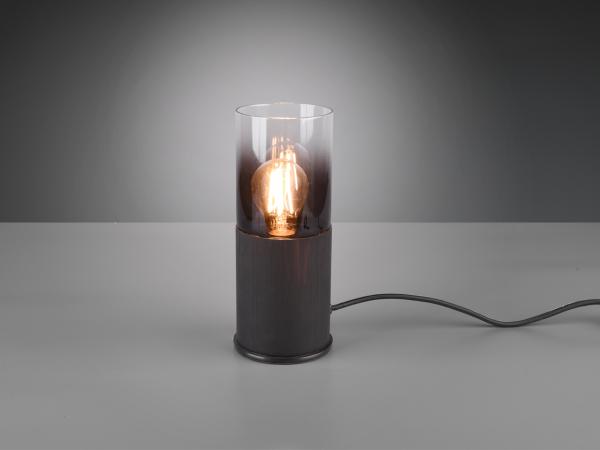 Zeitlose LED Tischleuchte aus schwarz mattem Metall & Rauchglas, Höhe 25cm