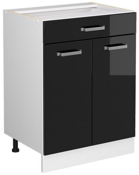 Vicco Küchenunterschrank R-Line, Schwarz Hochglanz/Weiß, 60 cm mit Schublade, ohne Arbeitsplatte