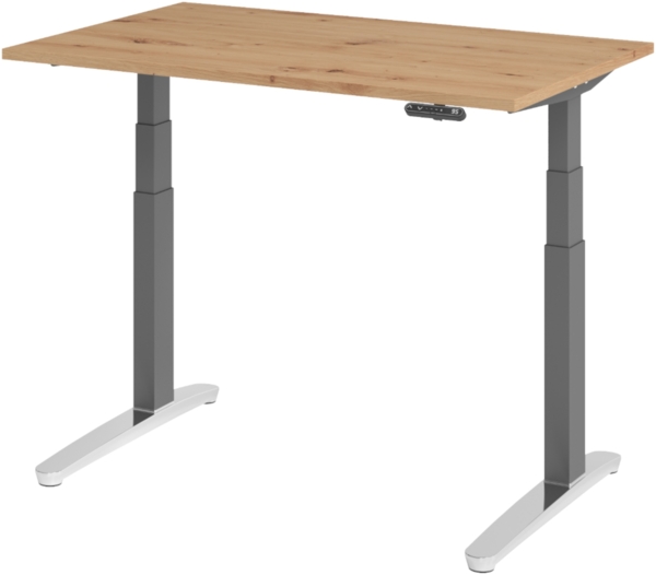 bümö elektrisch höhenverstellbarer Schreibtisch 120x80 cm mit Memory-Steuerung - Design Schreibtisch höhenverstellbar elektrisch, elektrischer Schreibtisch Asteiche, Gestell graphit/alu, XBHM-12-R-GC