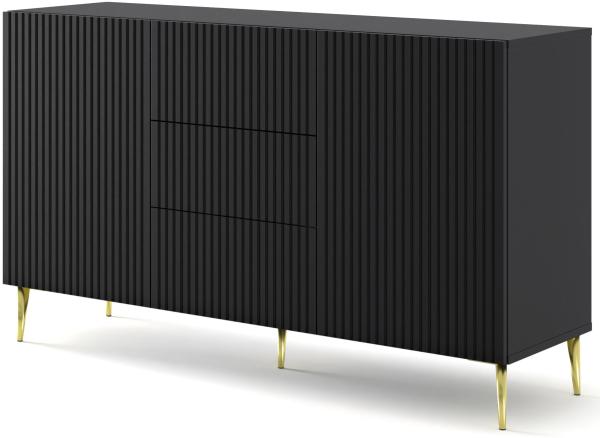 Domando Sideboard Moneglia M1 Klassisch Breite 150cm, Push-to-open-Funktion, besondere Fräsoptik, goldene Füße in Schwarz Matt und Goldfüße