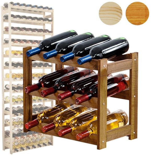 Modo24 Weinregal Flaschenregal Holzregal Flaschenständer Varianten 12 bis 91 Flaschen, RW1 Getränkeregal, 3 Farben, FSC Holz Nachhaltig