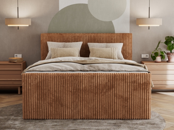 Boxspringbett mit zwei Multipocket-Matratzen und Topper, Doppelbett aus Cordstoff, zwei Bettkästen - TILIANO KING DUO - 200 x 200 cm - Orange Cord - H4 Bild 4