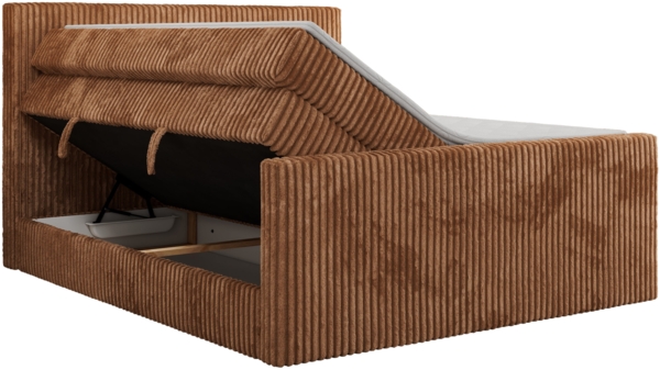 Boxspringbett mit zwei Multipocket-Matratzen und Topper, Doppelbett aus Cordstoff, zwei Bettkästen - TILIANO KING DUO - 200 x 200 cm - Orange Cord - H4 Bild 5