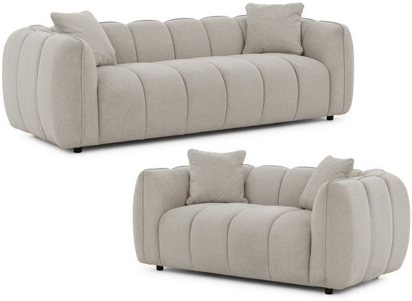 S-Style Möbel Polstergarnitur 3+2 Nubira in tief gesteppter Bubble-Optik aus Strukturstoff, mit modernem Design und Wellenfederung