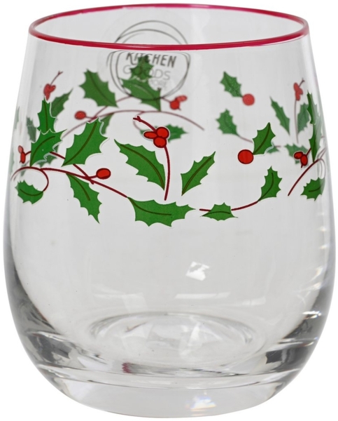 Kaemingk Glas, Glas, Trinkglas 9,5cm Glas mit Mistel & Beeren Grün / Rot