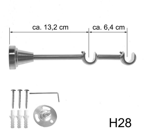 BASIT Gardinenstange Edelstahloptik 19mm mit Wandträgern 120 cm E14, Ø 19 mm, 2-läufig, verschraubt, Metall, H28 120 cm E14 Zwirbel