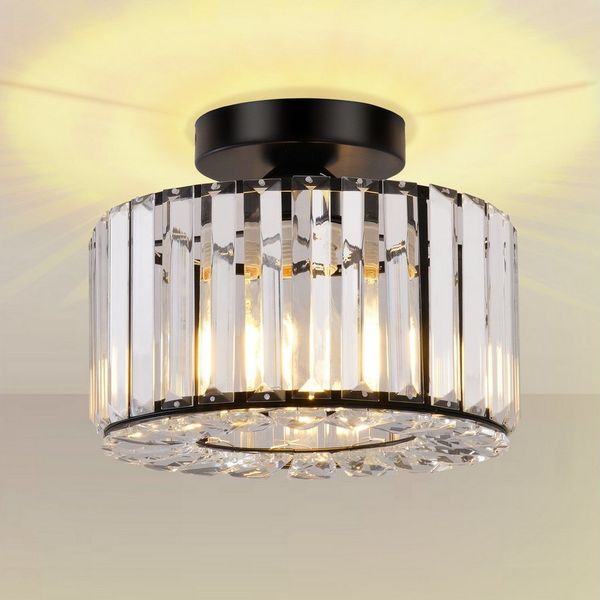 POPOLIC Deckenleuchte Pendelleuchte, Moderne Kristall Kronleuchter mit Glas Lampenschirm, Semi Unterputz Deckenleuchte für Wohnzimmer, Schlafzimmer, Esszimmer