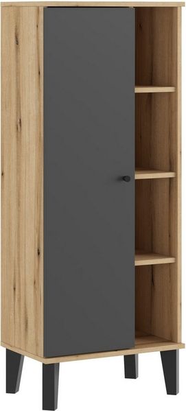 INOSIGN Stauraumschrank Oslo, Badschrank mit Knopfgriff, Hochschrank im skandinavischen Design in der Türfarbe Weiß oder Grau verfügbar, ausreichend Stauraum