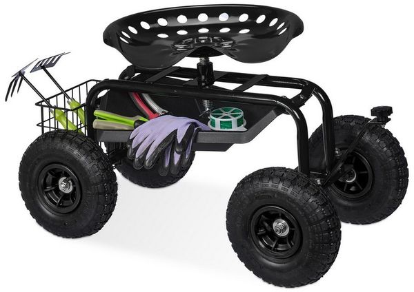 relaxdays Rollsitz Fahrbarer Gartensitz mit Stauraum, schwarz