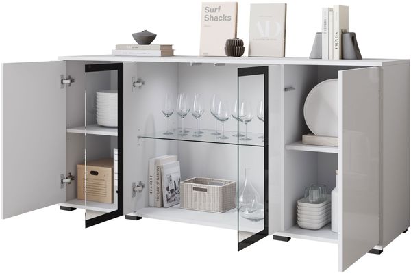 Kommode Clarkoy SB 154 4D (Farbe: Weiß / Weiß Hochglanz, mit weißer LED Beleuchtung) Bild 4