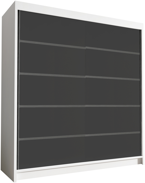 Kleiderschrank Harry IV 180 cm - Groß Schwebetürenschrank, Schiebetürenschrank mit Kleiderstange und Einlegeboden, Schlafzimmerschrank, Schiebetüren - 180x215x58 cm (Weiß/Schwarz)
