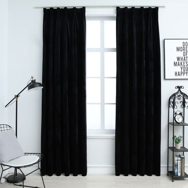 vidaXL Verdunkelungsvorhänge mit Haken 2 Stk. Samt Schwarz 140x225 cm 134493