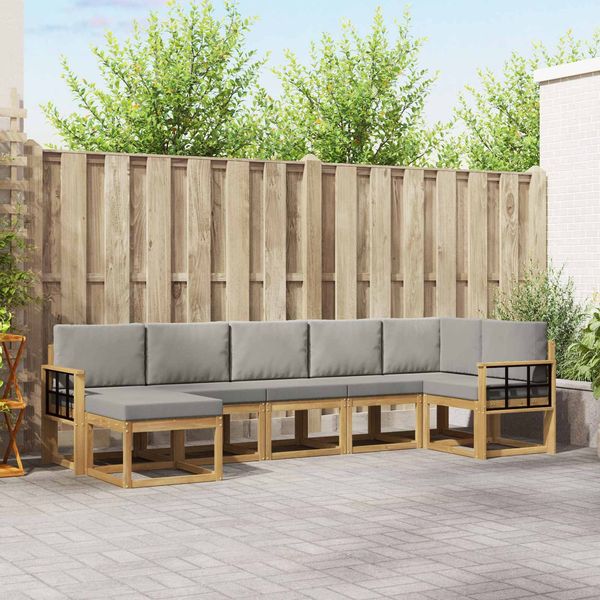 vidaXL Outdoor-Sofagarnitur mit Kissen 7 pcs Weiß und Hellgrau 3387955