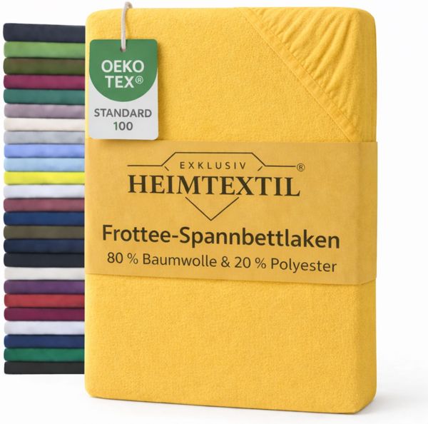 EXKLUSIV HEIMTEXTIL Frottee Spannbettlaken Premium 200 x 220 cm Gelb 80% Baumwolle 20% Polyester Öko - Tex Zertifiziert Bed-Sheet Bettlaken Spannbetttuch